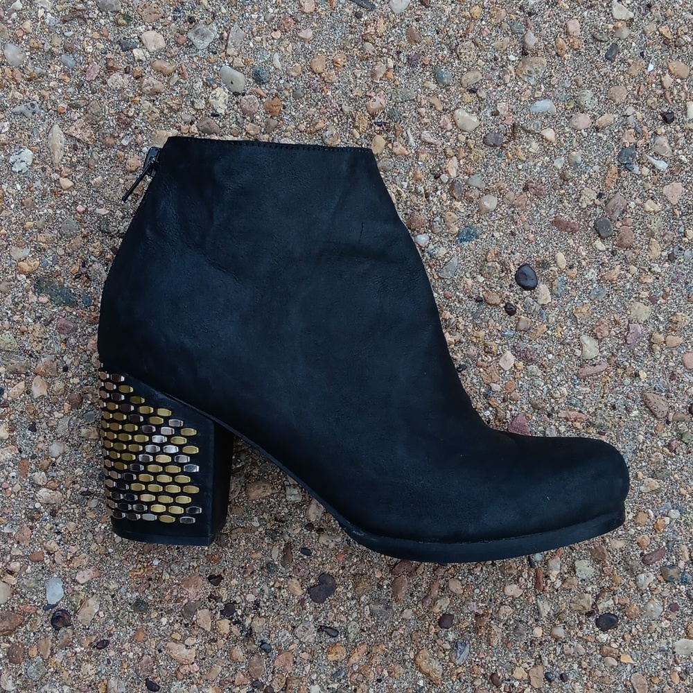 Caleen Cordero black leather studded heel ankle boots